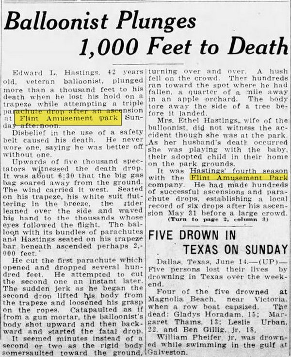 Flint Park (Flint Amusement Park) - Jun 14 1926 Article (newer photo)
